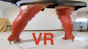 Long red boots leather dress and gloves posing VR