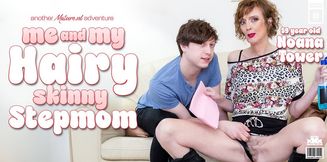 Fucking my skinny and hairy 59 year old stepmom Noana Tower on the sofa is a wet dream come true!