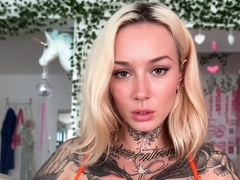 BLONDE TATTOED GERMAN BABE WITH PERFECT ROUND BREASTS,