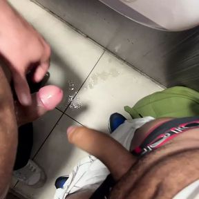 Public toilet jerk and wank with a hot bear guy! huge dick!