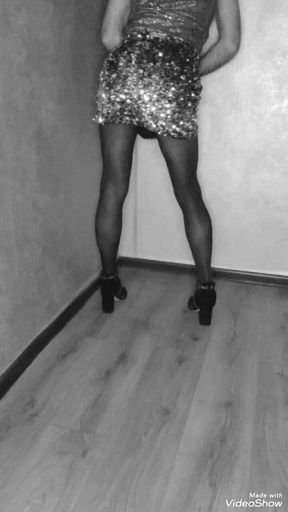 Lady Walk in Glossy Dress