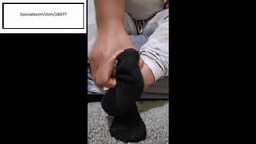 Tootsiequeen23 Itchy feet out black socks after work