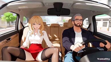 Blonde stepdaughter stuffed in the car by her big dick stepdad