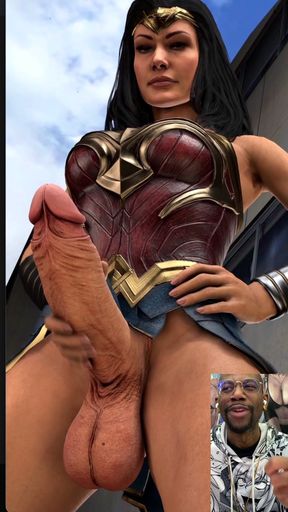 Wonder Woman Casually Jerking off Her Beautiful Transgender Cock