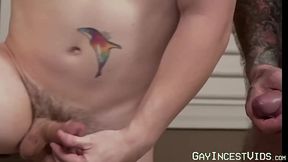 Tattooed stepdad just know how to please his stepson