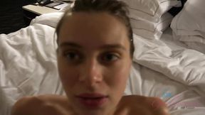 POV - After a blowjob in the bath, Lana Rhoades takes your hard dick between her feet and strokes you off good