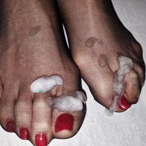 Red toenail cumshot