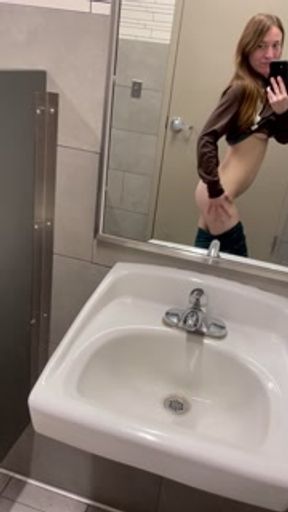 Nicolemyraaa admires her body in public bathroom- small tits big ass MILF