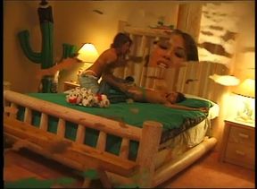 Close up lesbian games of Asian big boobed MILF and her brunette girl