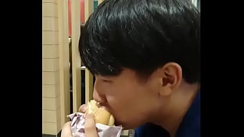 Sexy gayboy is eating a &quot_poopee Hamburger&quot_