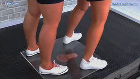 Flattening Your Cock & Balls Under Our White Pumps & Plexiglass - 182 Balls Cam - Goddess Amber - Miss Lucy - Trample Trampling CBT Ballbusting Crush