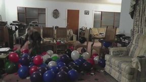 Another Balloon pop race - Miss Jessica Wood uses her bottom to to quickly pop 100 Balloons