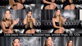 Little black minidress, Virginia Slims 120s, long nails, crossed legs and smoke rings!