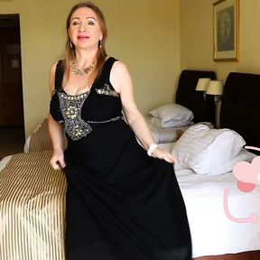 Elegant Intrigue: Busty GILF MariaOld&#039;s Black Dress and Stockings Mystery