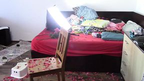 Amateur wife cleans the house with the vacuum cleaner  Sexy has fun with roses naked