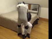 wetsuited guy humps his jeans wearing sex doll