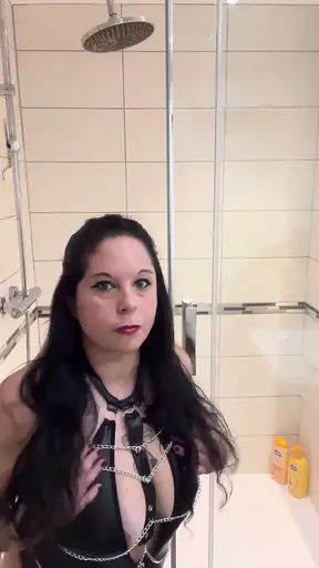 Mature femdom mistress teases with big tits in shower JOI