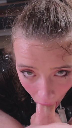 Ritzy Rain on a Leash Rough Deepthroat, Anal Whipping, Bowl Piss, and a Throat-filling Cumshot
