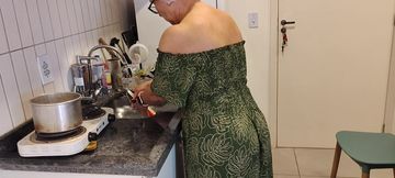 87-year-old Grandma in Her Kitchen and Her Perverted Grandson Looking Under Her Dress