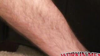 Hairy amateur jerks off after an interview and orgasms solo