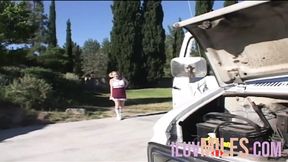 Petite blonde babe with small tits on all fours gets fucked doggy style