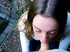 Adorable amateur teen gives a nice blowjob in the outdoors