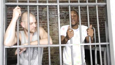 Black stud with a huge cock fucks his white prison mate