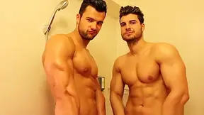 Muscular Stepbrothers Flex And Worship In Shower