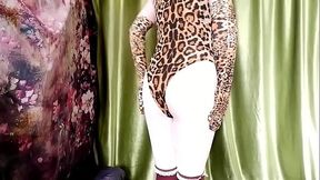 [EroNekoKun] - Cute Neko Boy in leopard Suit and white Pantyhose play with self Ass with anal Beads
