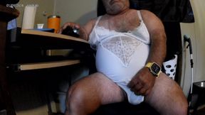 Mark Fletcher wearing white lingerie