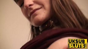 Submissive brunette with big tits fucked in maledom roleplay