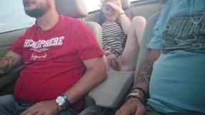 College girl dared to masturbate in the back of convertible with the top down