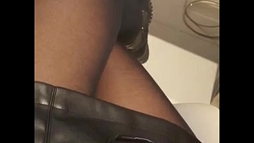 I show you my legs and stockings in a crowded public bar