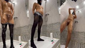 Wet Pantyhose Shower Exhibition Soapy Lathered Male POV