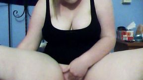 Pale skin blonde PAWG chick masturbates in front of webcam