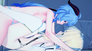 Genshin Impact - Ganyu fucking Lumine with a strapon - Lesbian Hentai.