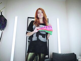 FITTING-ROOM Emo Model Red Fox tries on some belts and bangs her butt