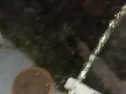 Watch me make a mess outside with my cock full of piss after a massive nut