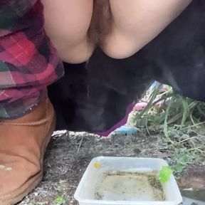 Sexy quirky fun hippy stepmom does steaming hot piss in her VERY overlooked frozen garden after walking her sidekick