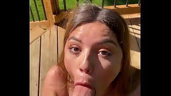 Morning blowjob in the garden