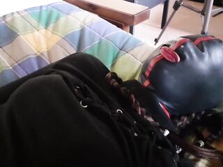 Hogtied on a daybed on hawt garments, blindfolded, had to suck a obese shlong and coarse screwed