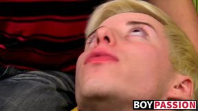 Twinks Jax Marnell and Joey Tiger share a double dildo