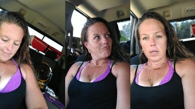 Selfie in the truck showing off my cleavage and in between my thighs while getting a ride
