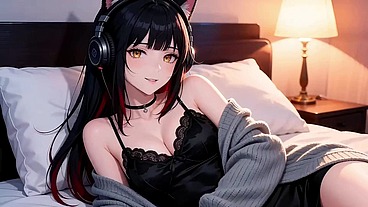 A sexy girl with black and red hair, performing an extremely difficult pose. Perfect oral sex, deep throat You must come and have a look! AI-generated