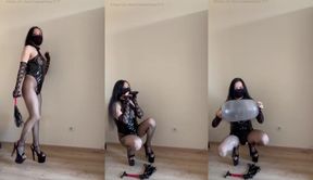 Russian Mistress Destroys Black Condom with Her Sloppy Blowjob