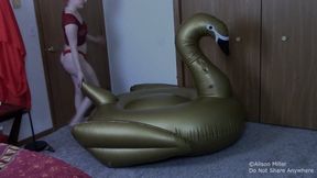 Rubbing My Feet All Over A Gold Inflatable Swan