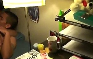 College boys cum on each other at gay dorm room party