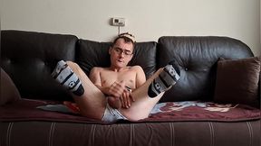 nerdy college boy with funny undies and socks masturbates after classes until he cums hard