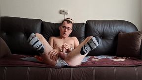 nerdy college boy with funny undies and socks masturbates after classes until he cums hard