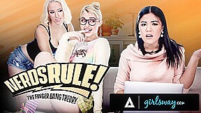 GIRLSWAY Nerdy Roommates Kendra Spade And Chloe Cherry Fake Being In A Sitcom While Banging A Friend